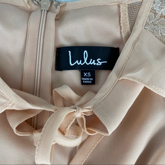 Lulus Formal Peach Lace And Ruffle Dress Long Sleeve Short Size XS Beautiful - Picture 14 of 16